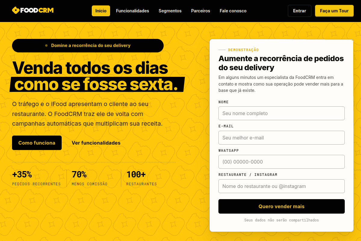 Site do fornecedor de FoodCRM