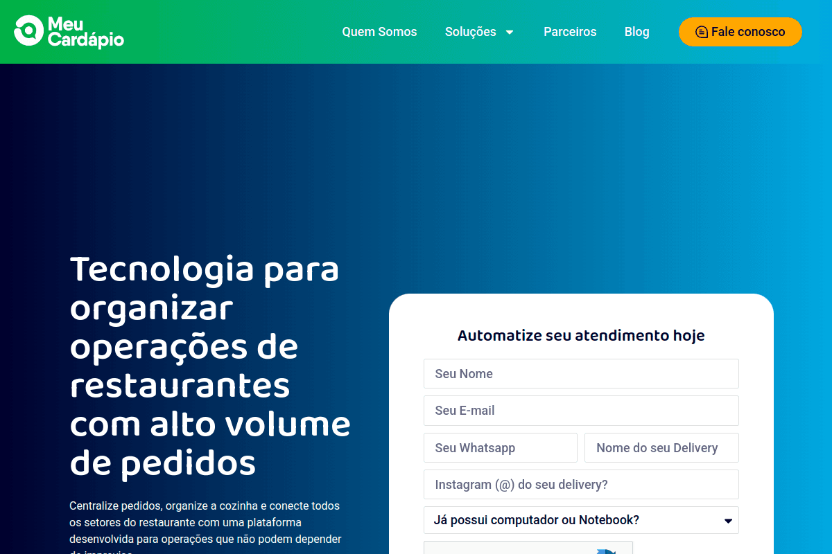 Site do fornecedor de Meu Cardápio AI