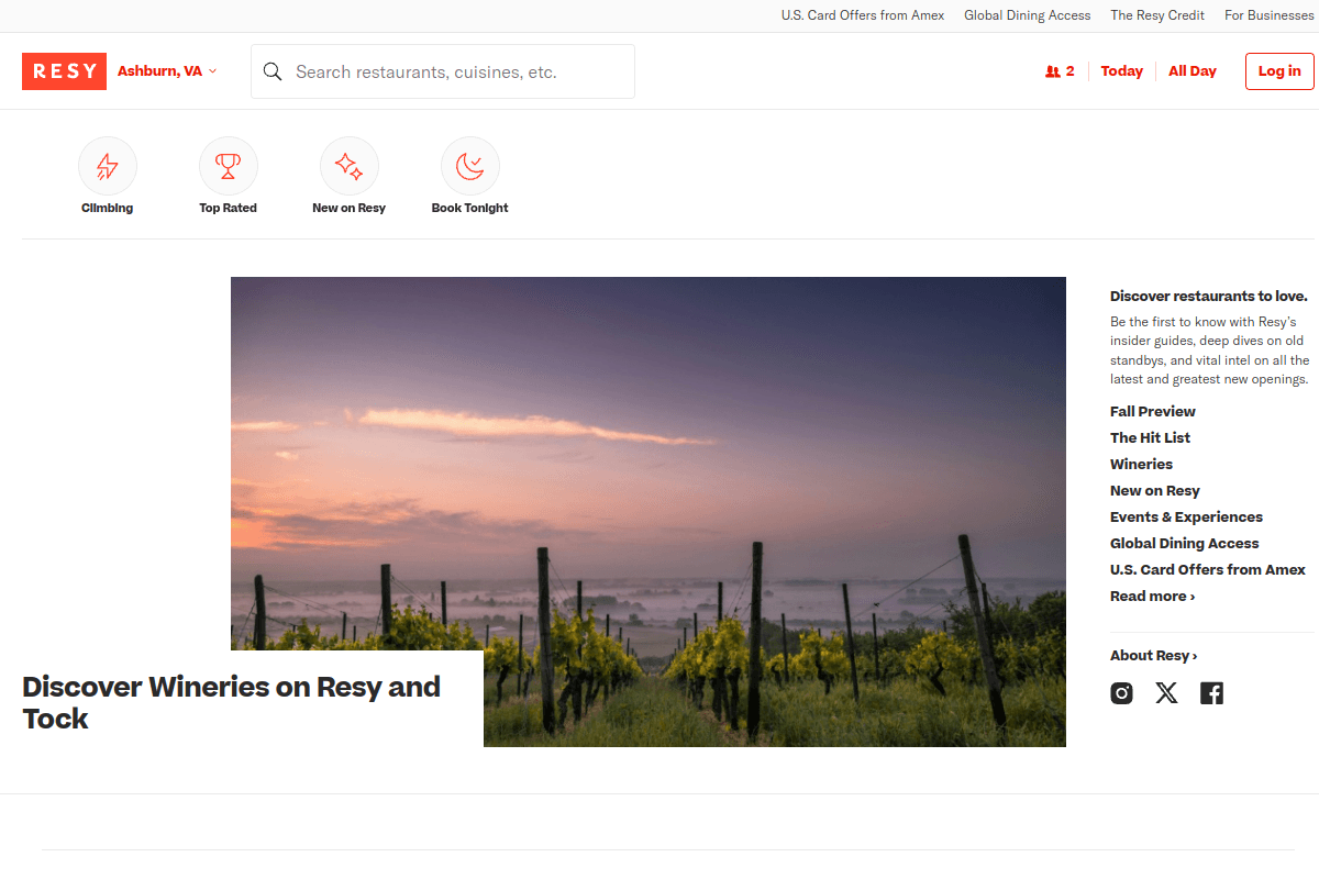 Site do fornecedor de Resy