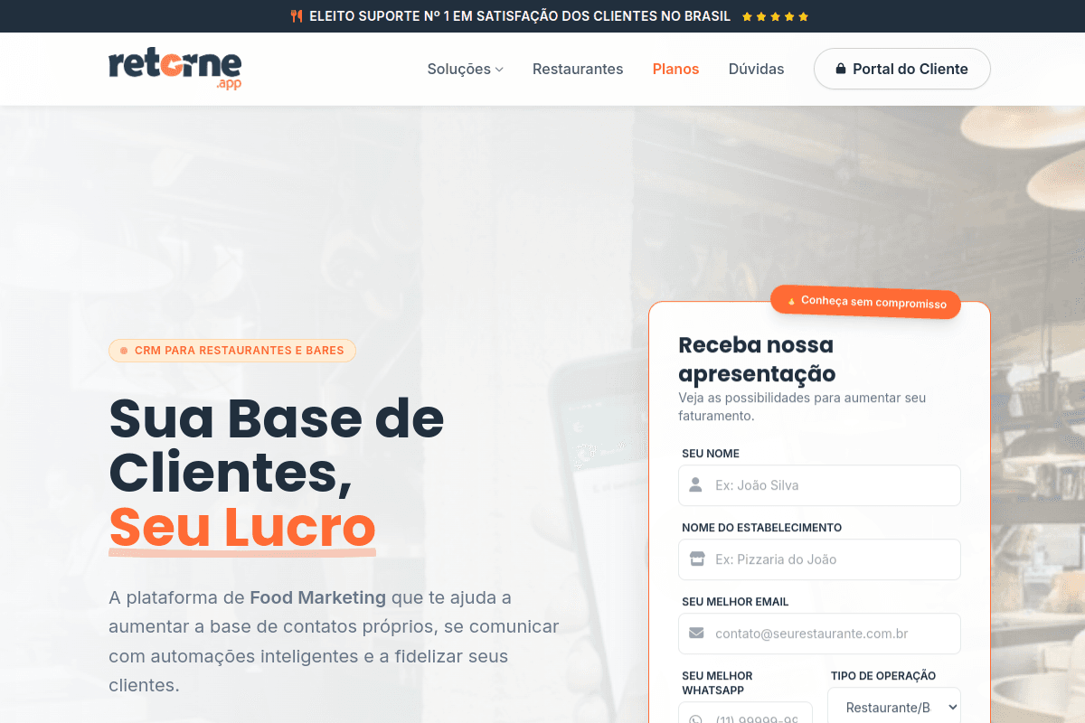 Site do fornecedor de Retorne.app