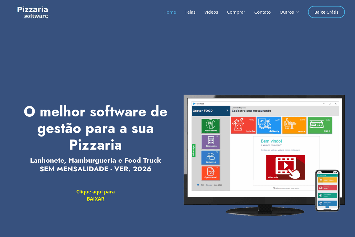 Site do fornecedor de Sistema Pizzaria
