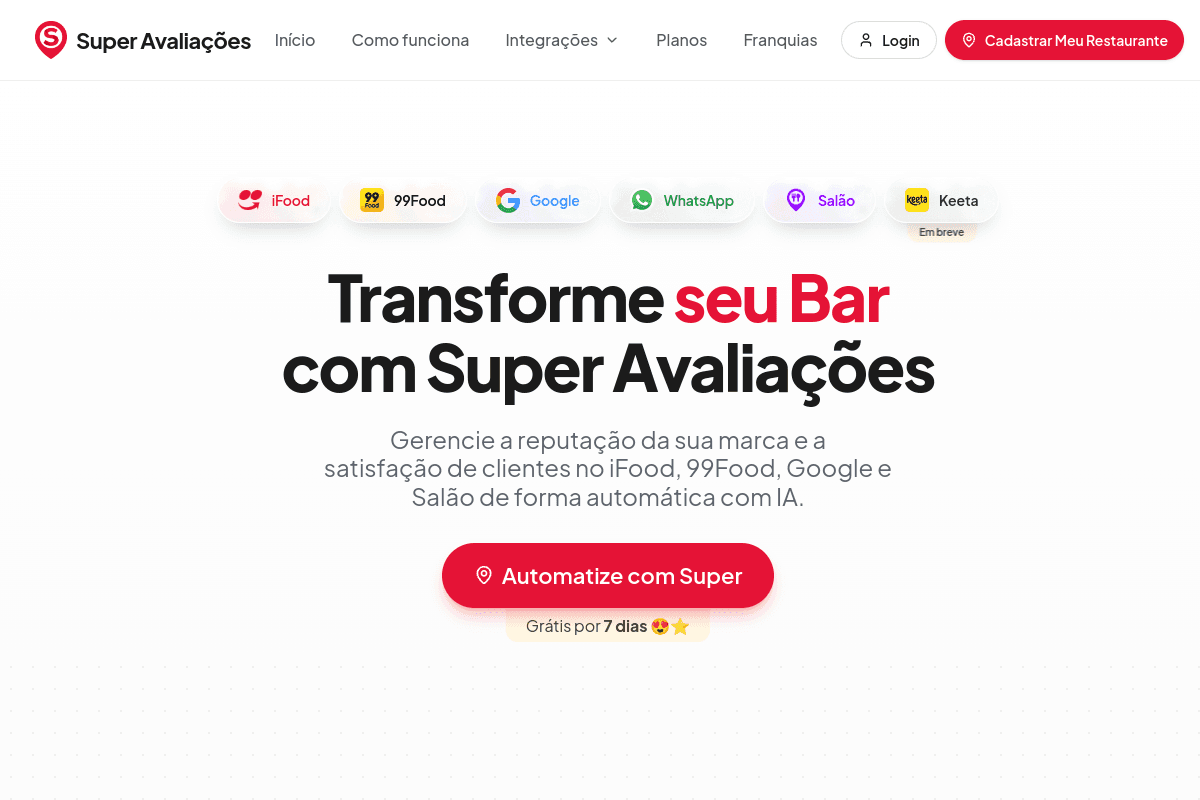 Site do fornecedor de Super Avaliações