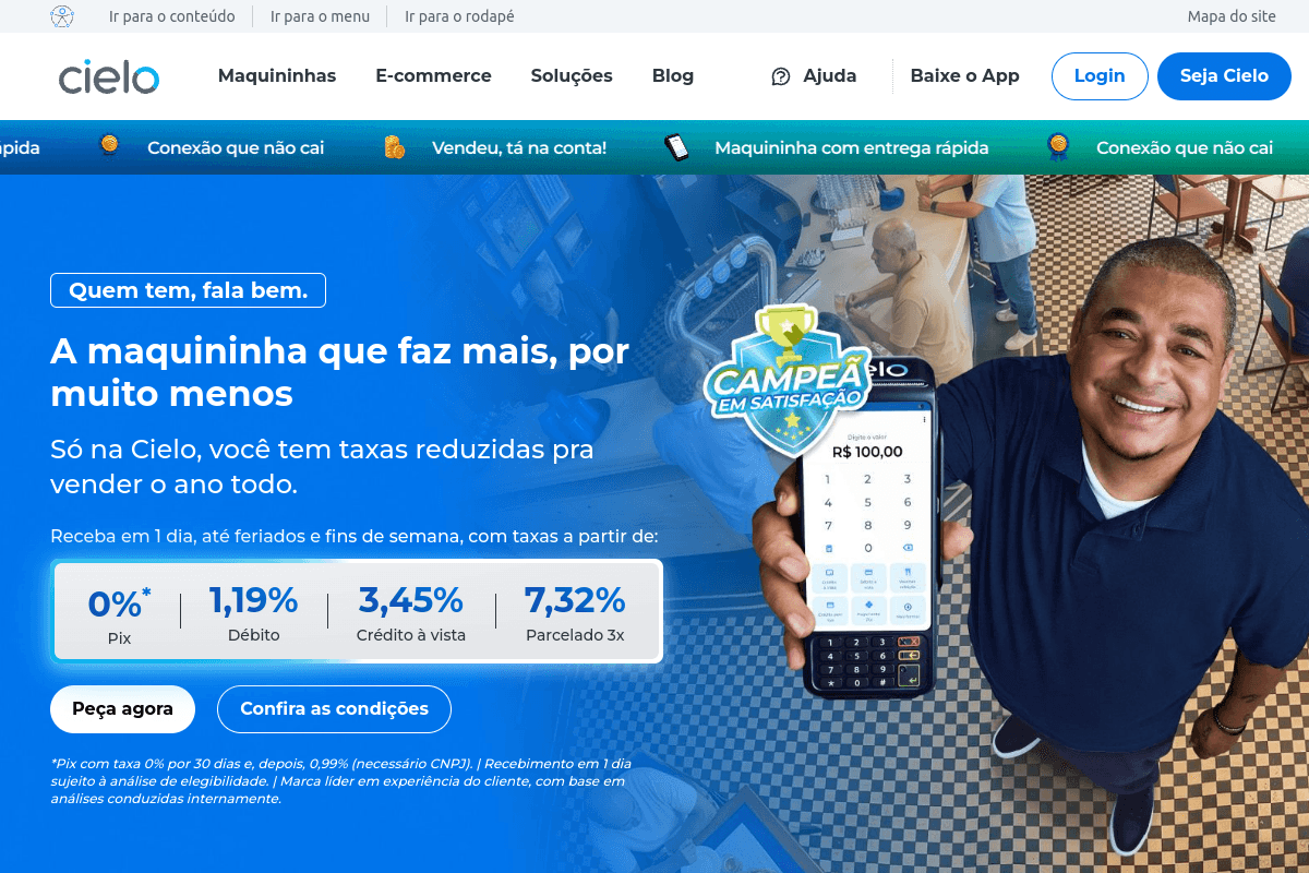 Site do fornecedor de Cielo