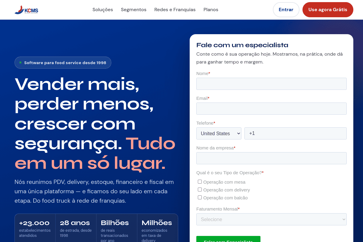Site do fornecedor de KCMS