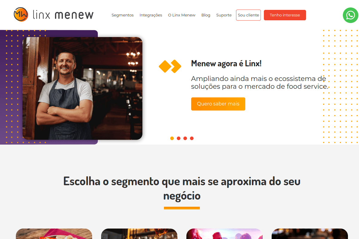 Site do fornecedor de Linx Menew