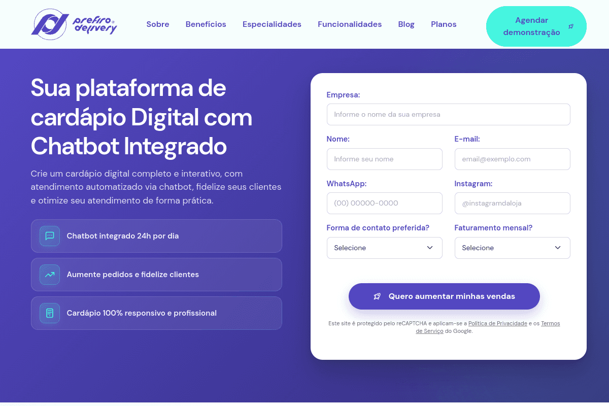 Site do fornecedor de Prefiro Delivery