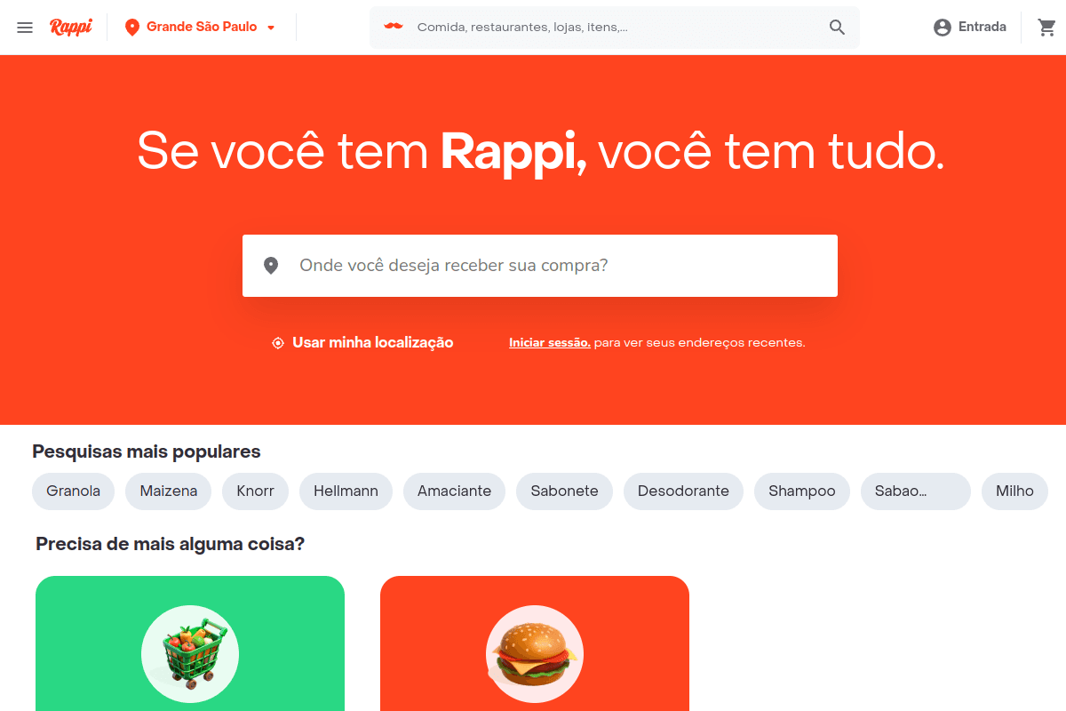 Site do fornecedor de Rappi